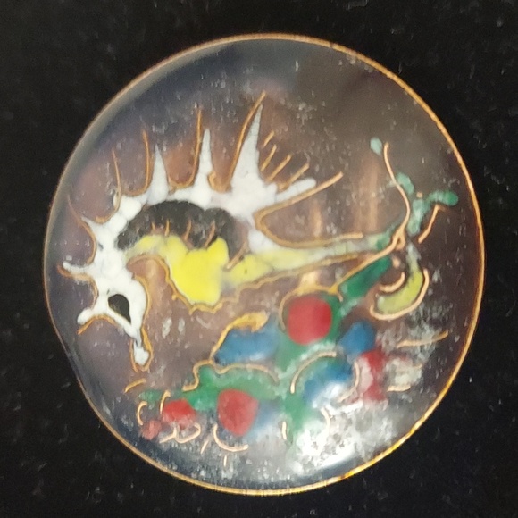 Mid century Modern enamel Copper Fantasy seahorse Broach pin - Picture 1 of 8